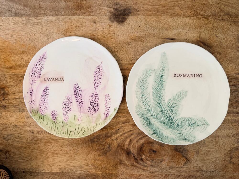 Italian Lavanda Rosmarino Herb Plates Pair Handpainted Virginia Italy Kitchen